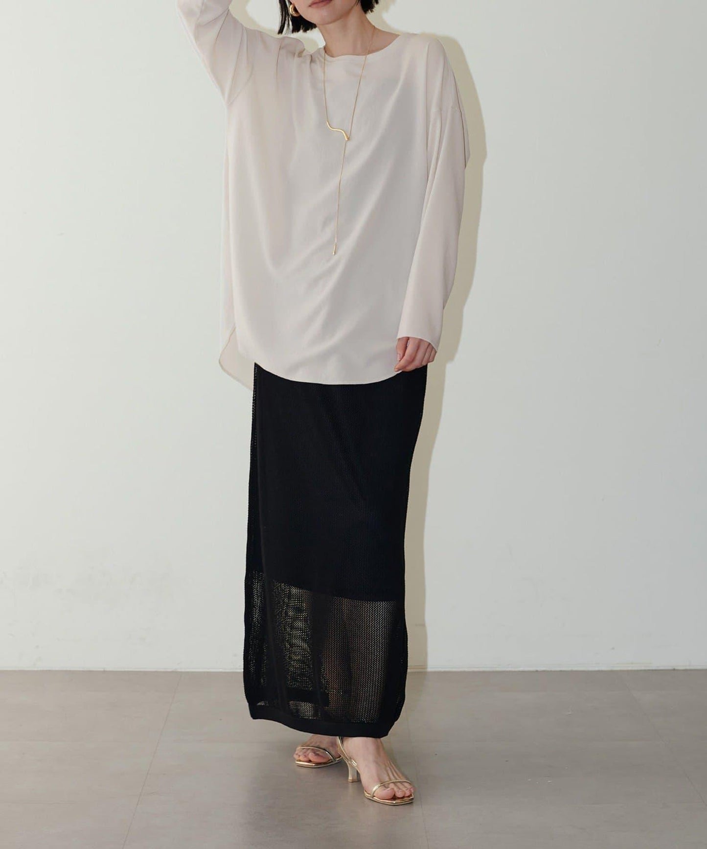 LARUTA 亞麻觸感鬆緊腰半身裙