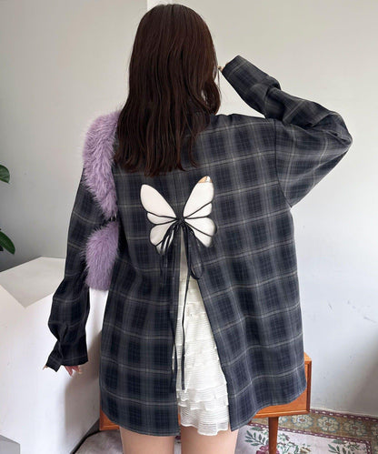 蝴蝶印花後背設計襯衫