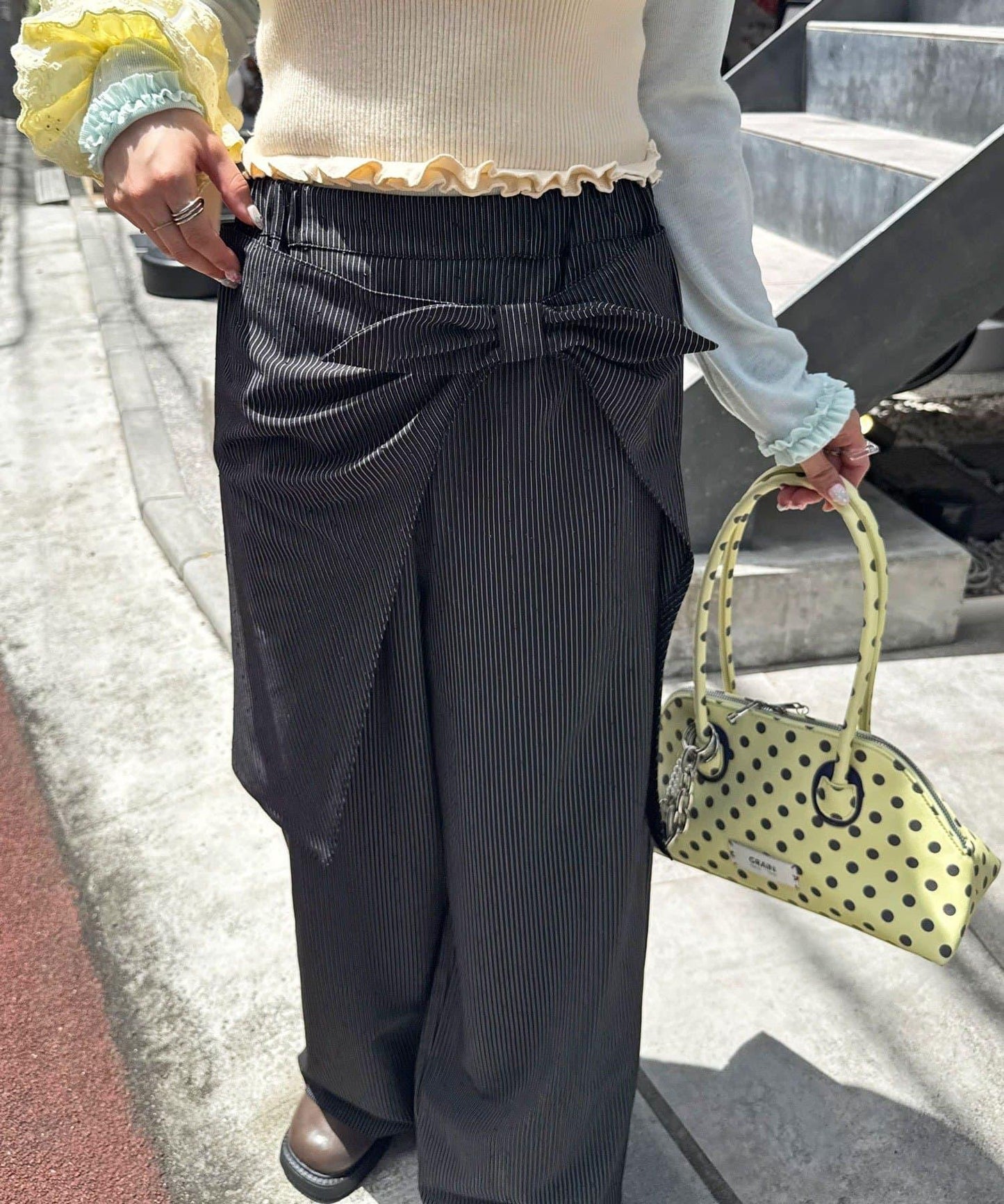 蝴蝶結疊層水鑽西裝褲