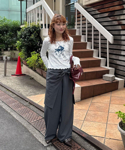 蝴蝶結疊層水鑽西裝褲