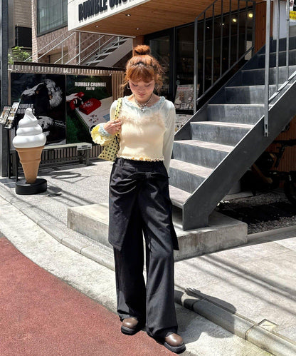 蝴蝶結疊層水鑽西裝褲