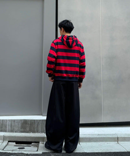 條紋雙拉鍊連帽衛衣