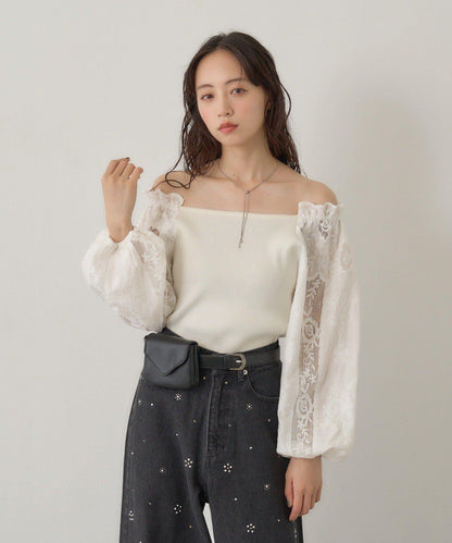 針織拼接蕾絲襯衫