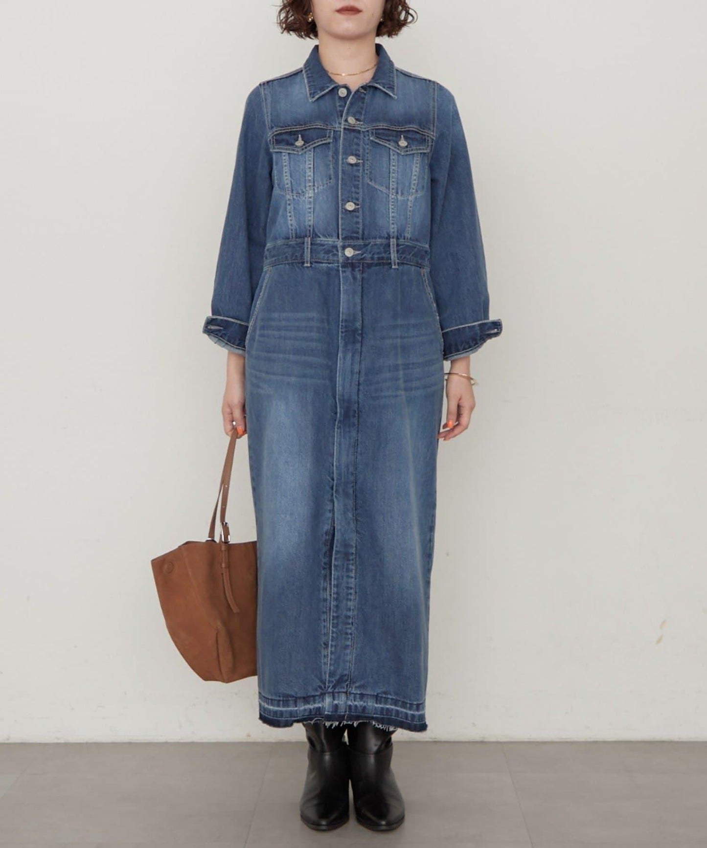 可水洗 牛仔長款連衣裙