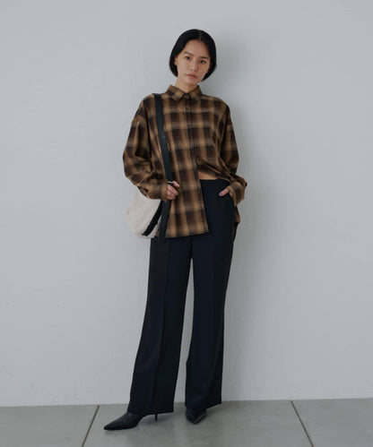 後紐扣格紋襯衫