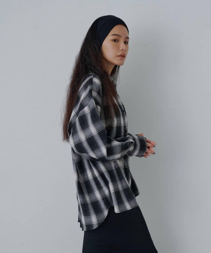 後紐扣格紋襯衫