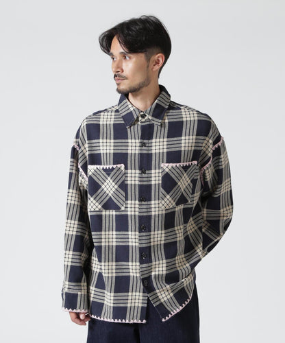 B omnivore/ビーオムニボー HAND STITCH FLANNEL 手工縫線法蘭絨襯衫
