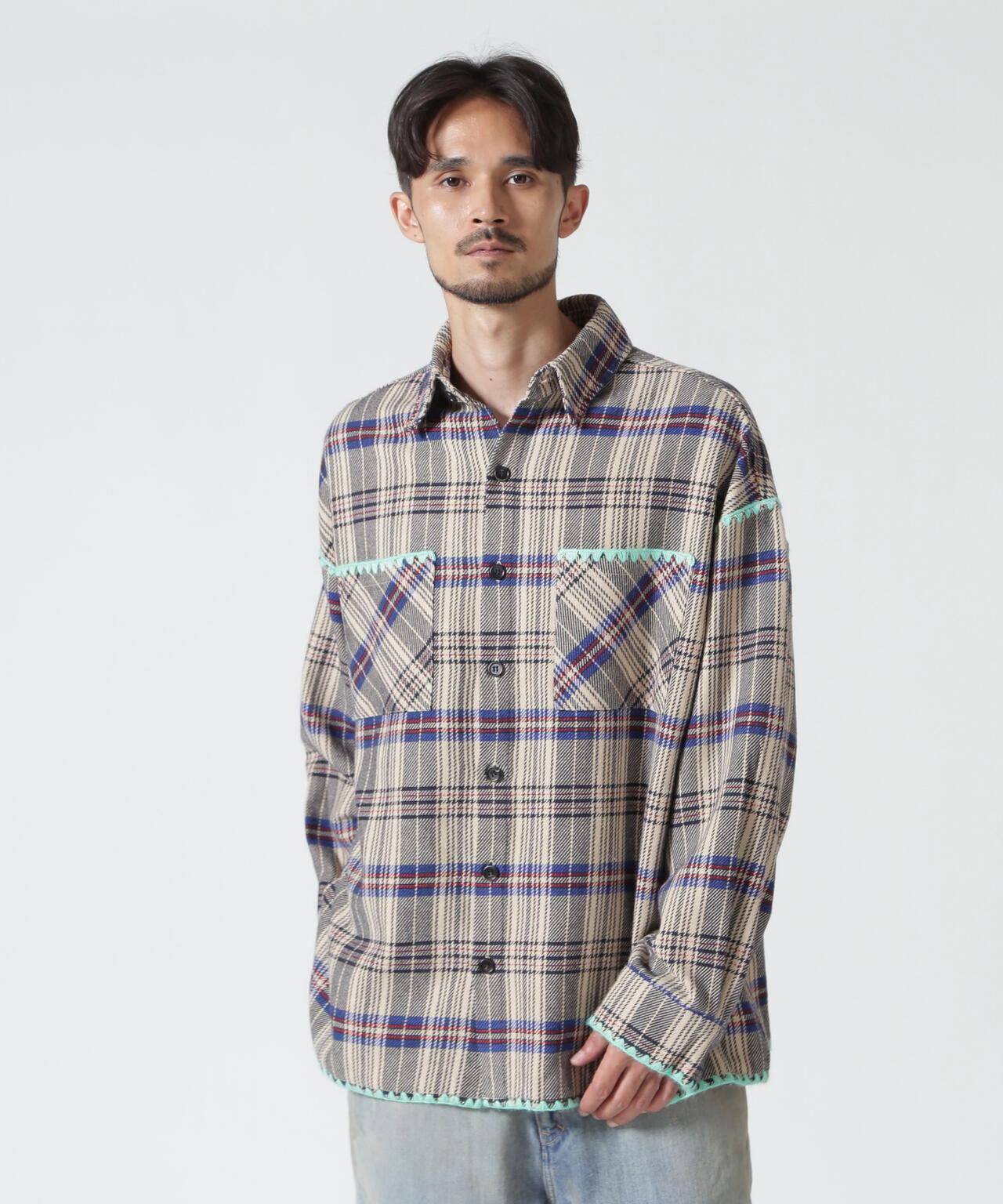 B omnivore/ビーオムニボー HAND STITCH FLANNEL 手工縫線法蘭絨襯衫