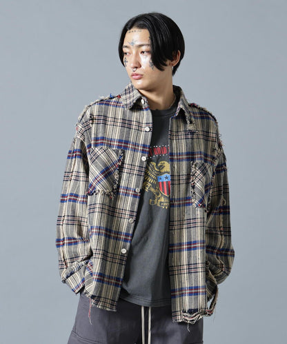 【&DEPOT限定】DankeSchon/FLANNEL DAMAGE SHIRTS