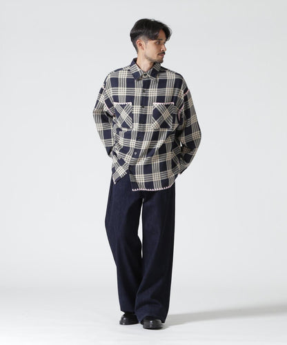 B omnivore/ビーオムニボー HAND STITCH FLANNEL 手工縫線法蘭絨襯衫