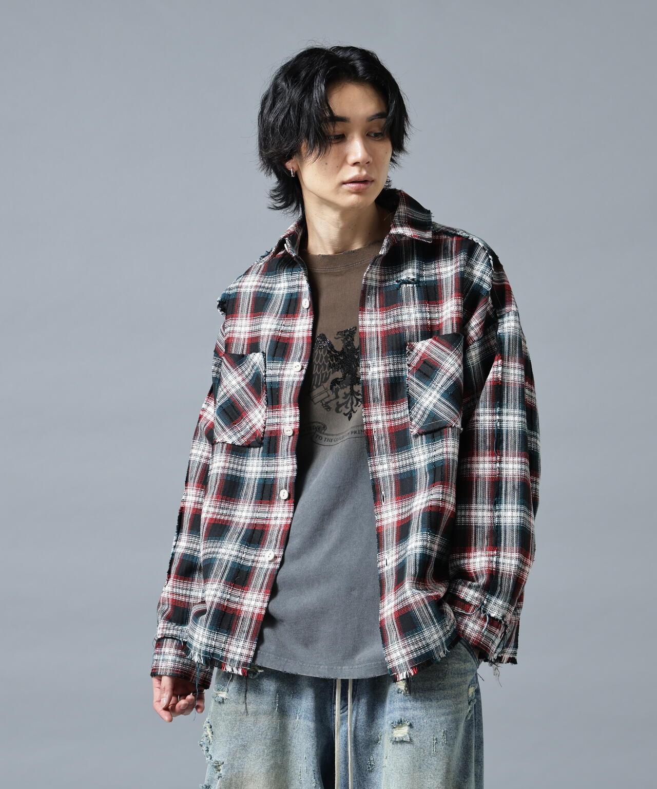 DankeSchon/ダンケシェーン/FLANNEL DAMAGE SHIRTS DOBBY