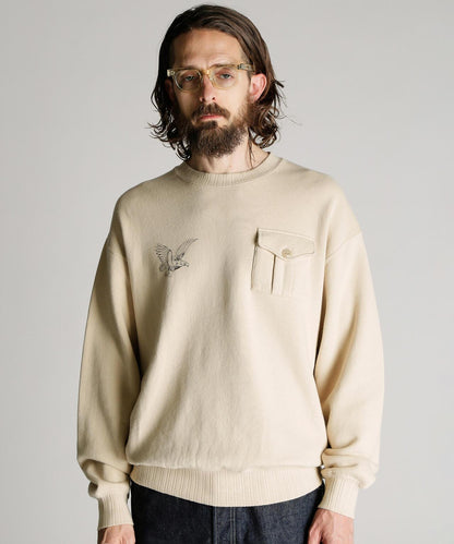 CREW SWEAT RIB STITCH EAGLE 羅紋縫線 老鷹圖案 圓領衛衣