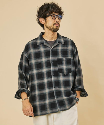 寬鬆版型 透視漸變格紋 開領襯衫