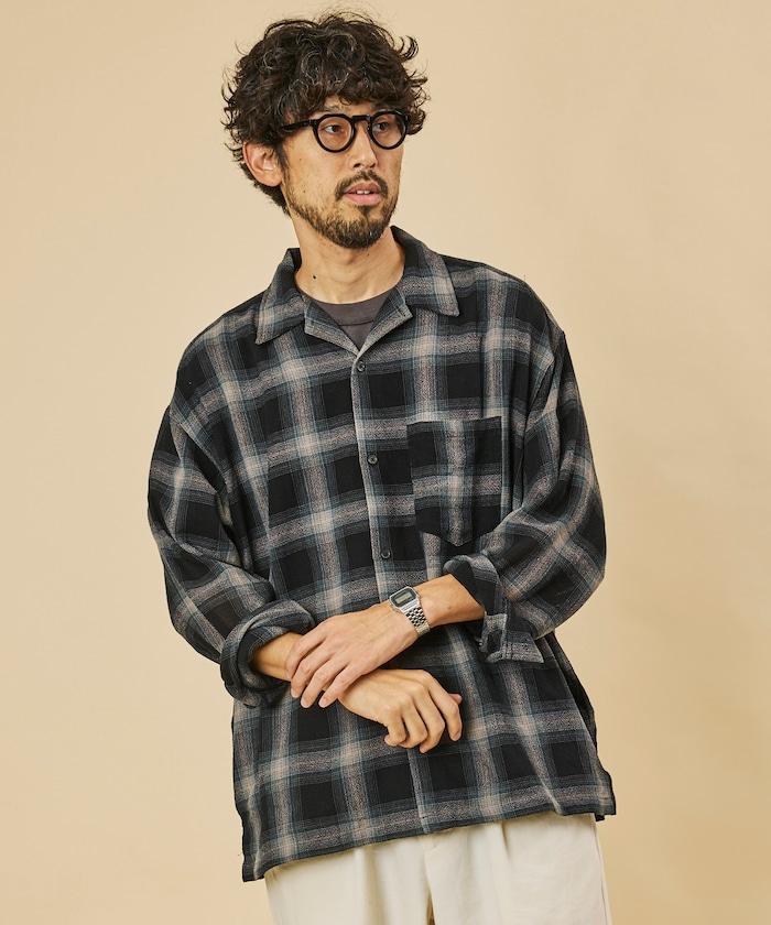 寬鬆版型 透視漸變格紋 開領襯衫