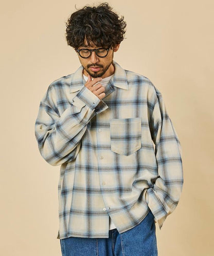 寬鬆版型 透視漸變格紋 開領襯衫