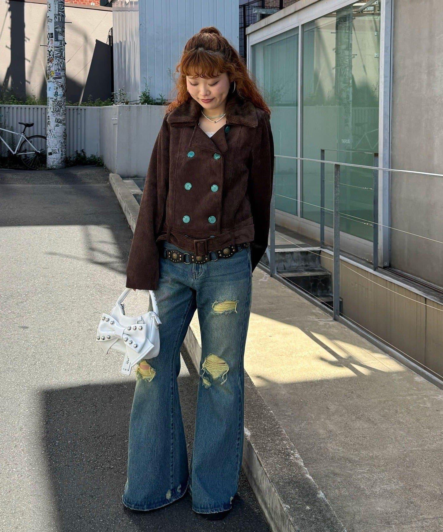 雙排扣燈芯絨毛領夾克
