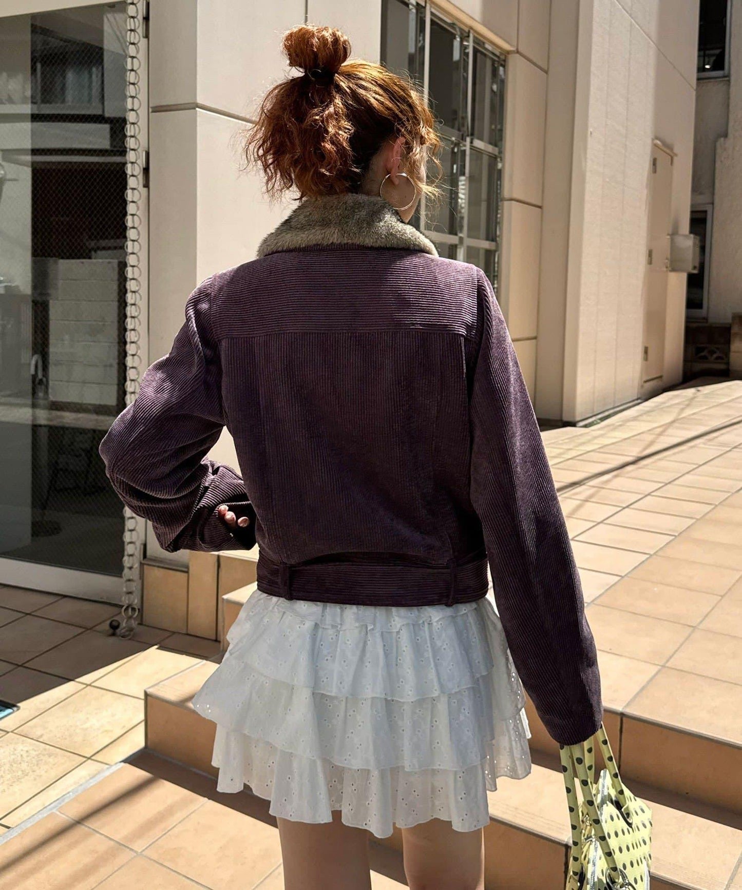 雙排扣燈芯絨毛領夾克