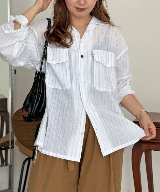 透明長袖開襟襯衫