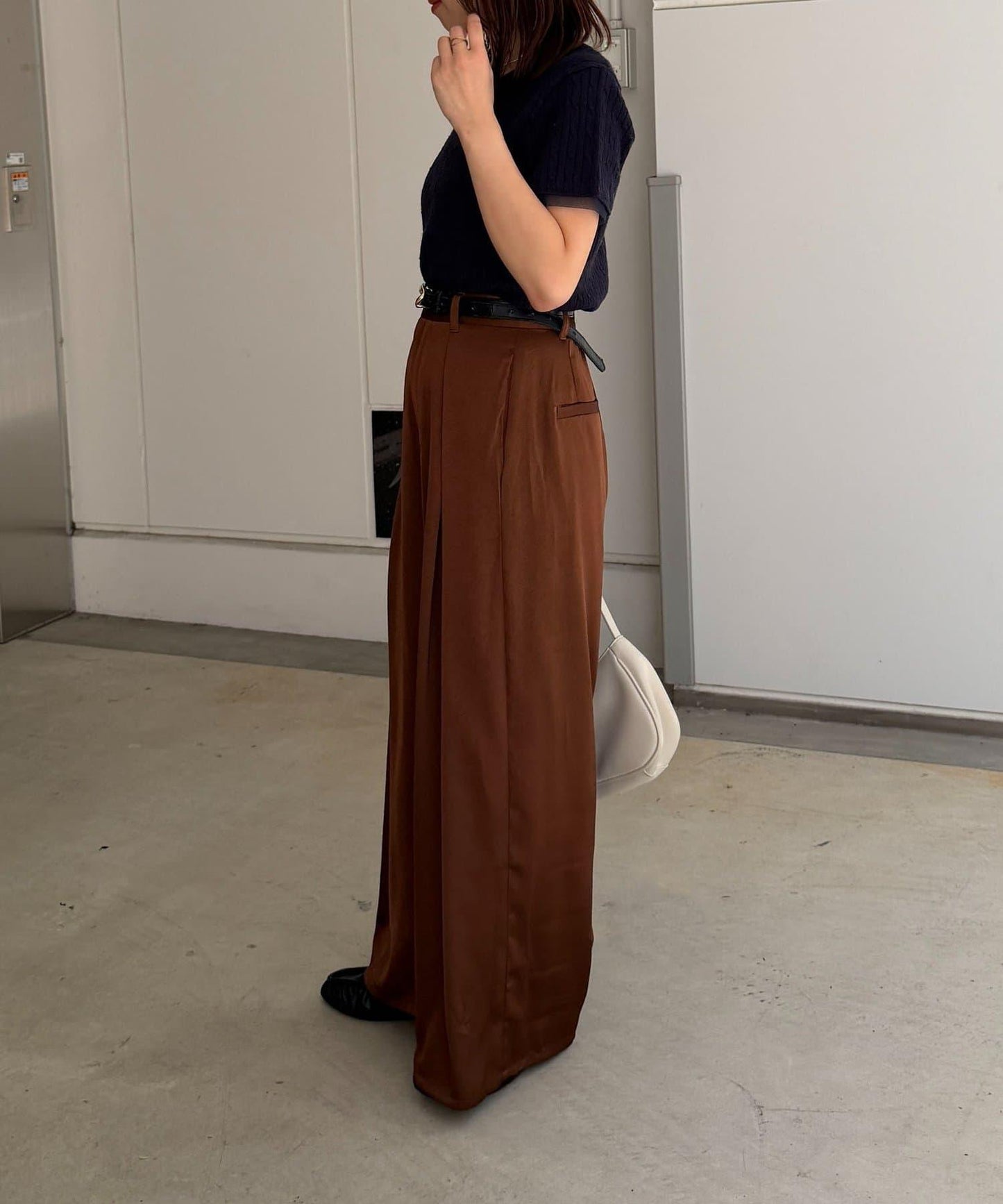 緞面 前褶 褲子