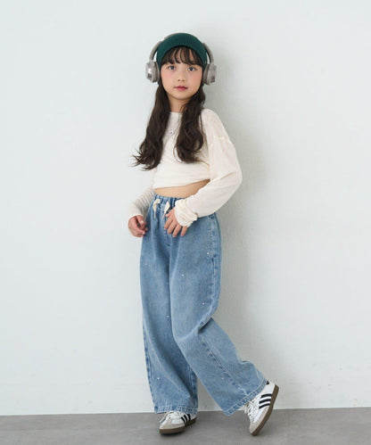 【KIDS】閃亮水鑽闊腿牛仔褲
