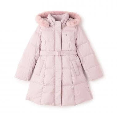 【商品】 潑水防汙可機洗 仿皮草連帽修身長款羽絨服