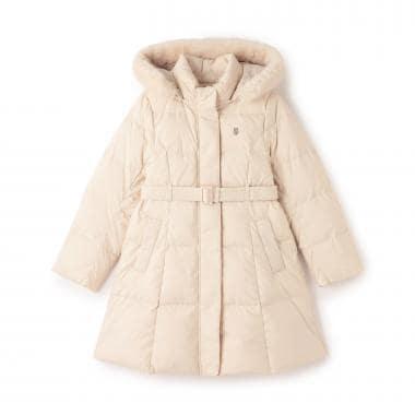 【商品】 潑水防汙可機洗 仿皮草連帽修身長款羽絨服