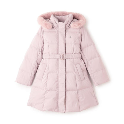 【商品】 潑水防汙可機洗 仿皮草連帽修身長款羽絨服