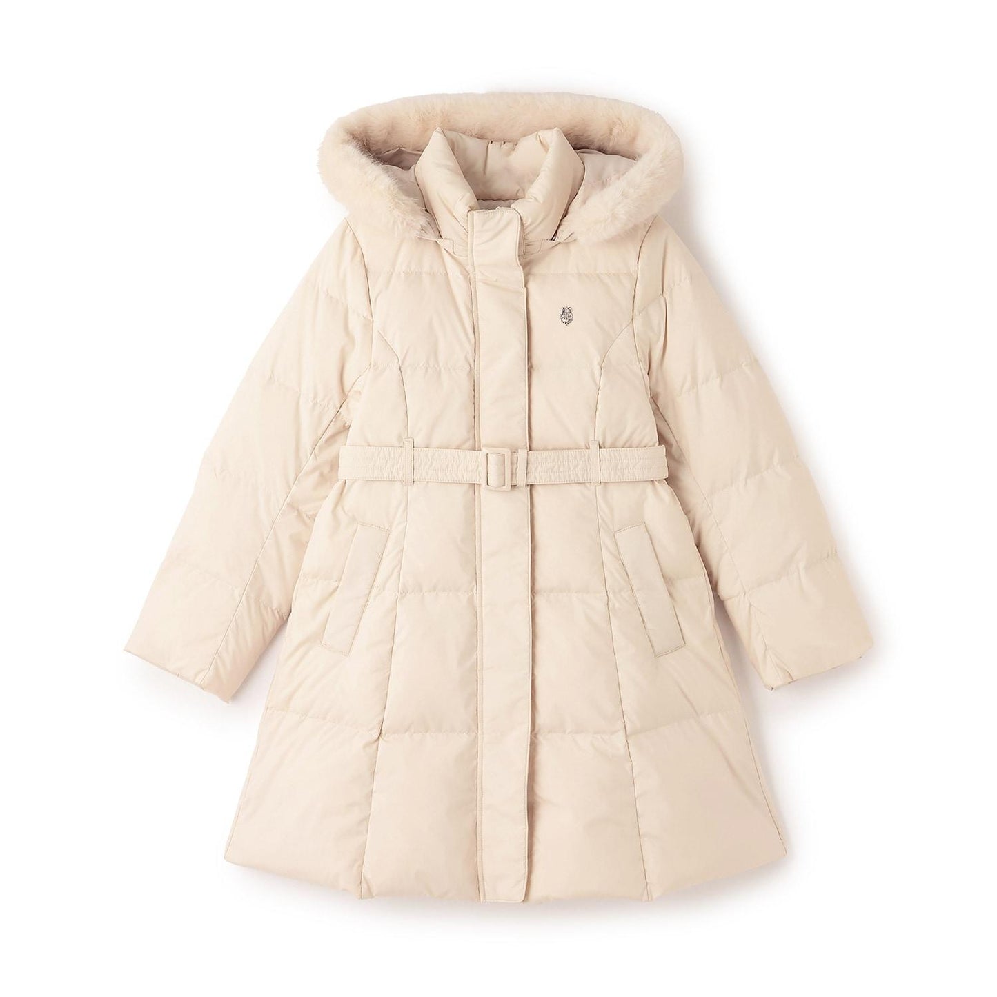 【商品】 潑水防汙可機洗 仿皮草連帽修身長款羽絨服