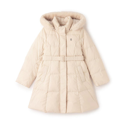 【商品】 潑水防汙可機洗 仿皮草連帽修身長款羽絨服