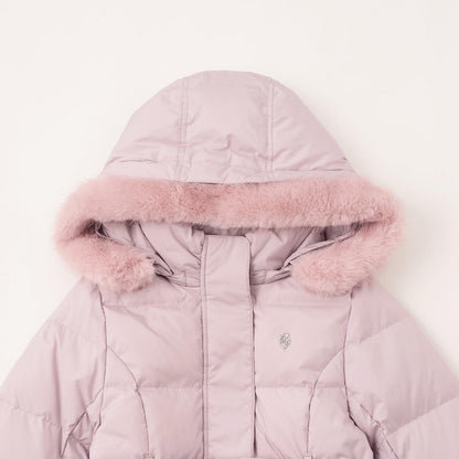 【商品】 潑水防汙可機洗 仿皮草連帽修身長款羽絨服