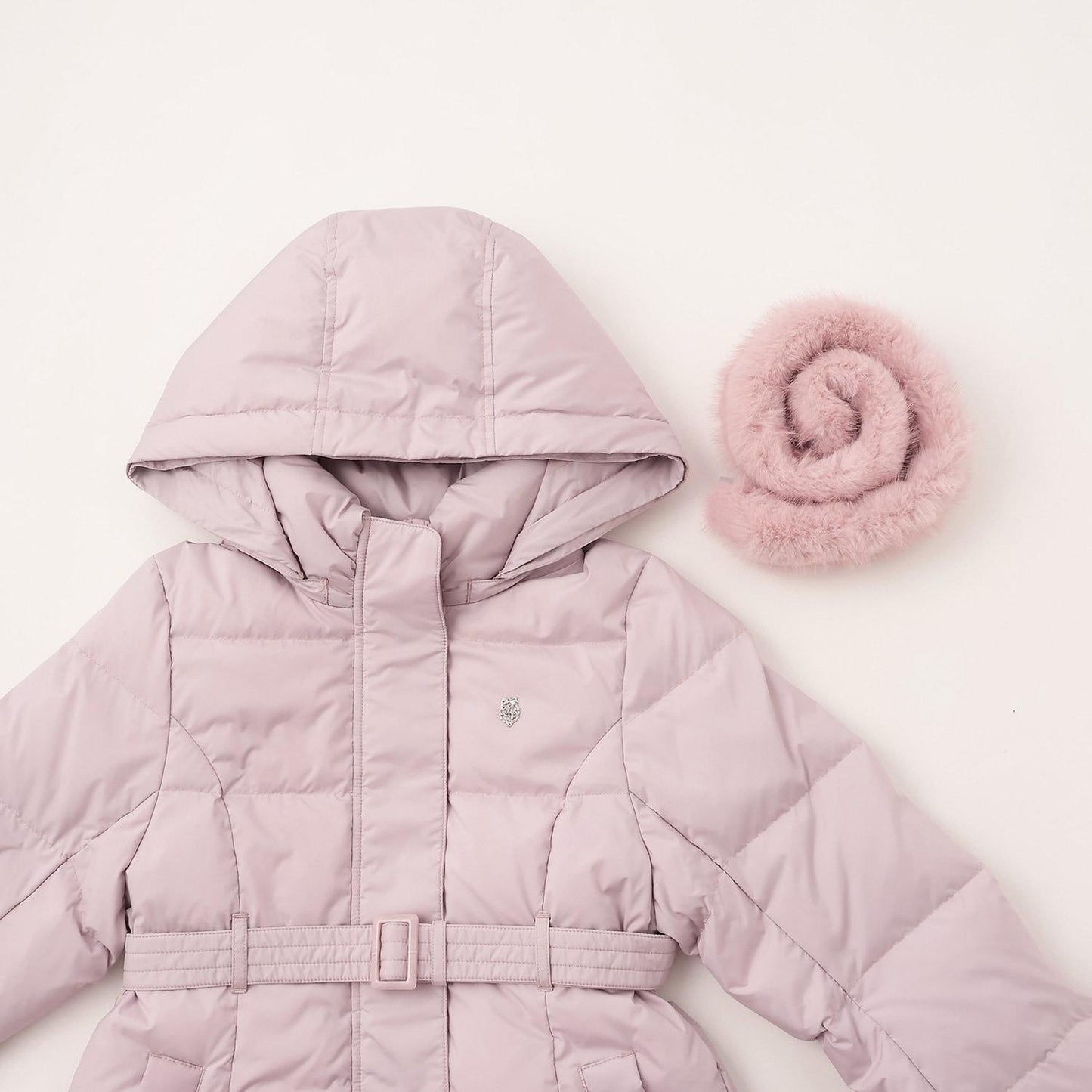 【商品】 潑水防汙可機洗 仿皮草連帽修身長款羽絨服