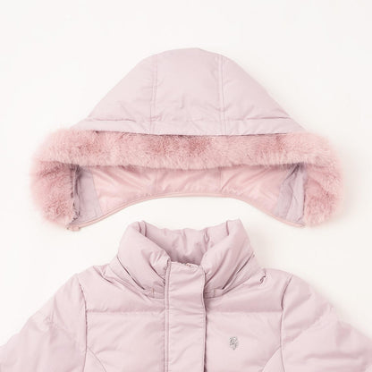 【商品】 潑水防汙可機洗 仿皮草連帽修身長款羽絨服
