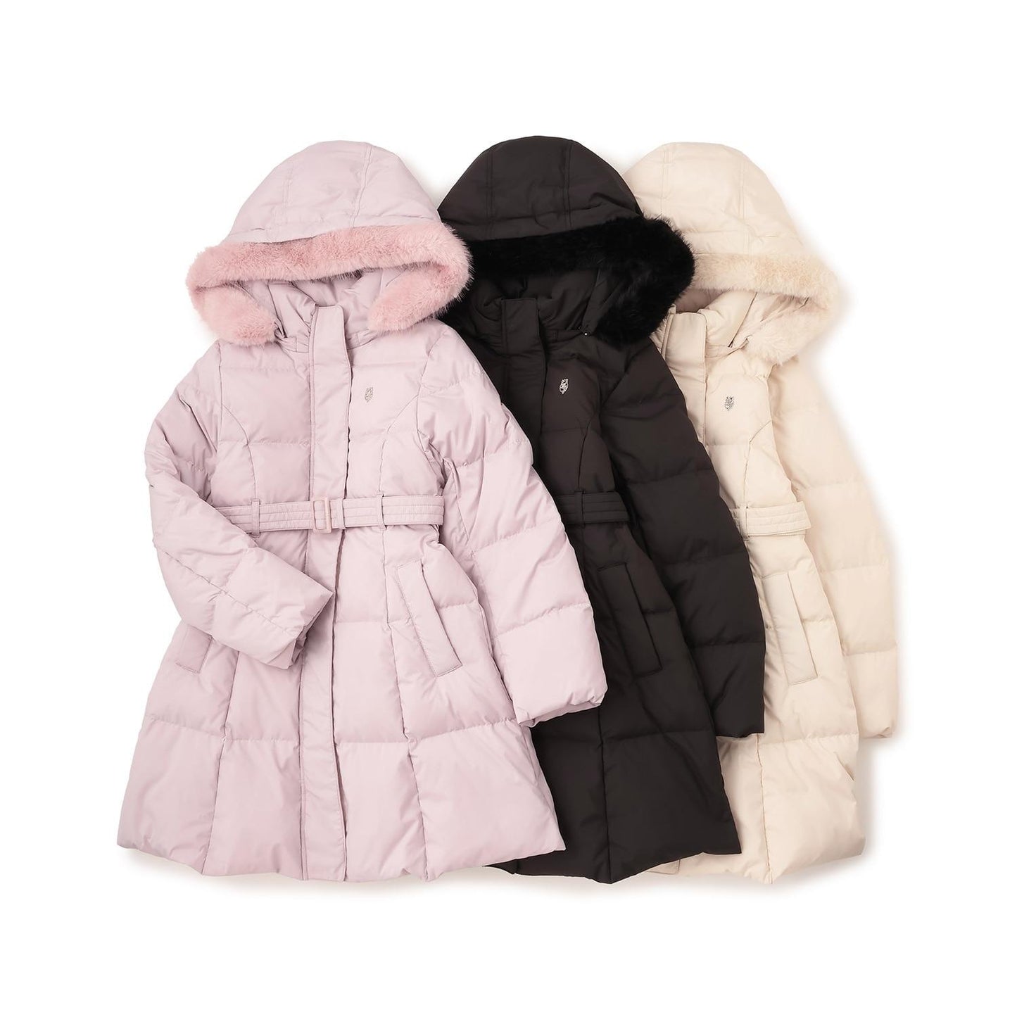 【商品】 潑水防汙可機洗 仿皮草連帽修身長款羽絨服