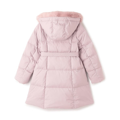【商品】 潑水防汙可機洗 仿皮草連帽修身長款羽絨服