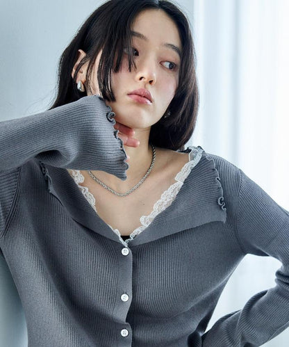 短款蕾絲針織開衫