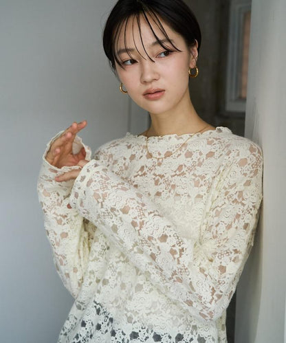 前後兩穿 起毛 蕾絲 寬鬆 長袖上衣