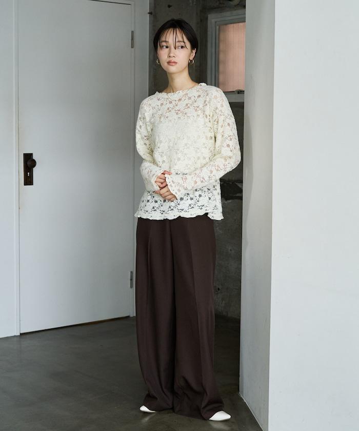 前後兩穿 起毛 蕾絲 寬鬆 長袖上衣