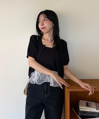【mana企畫】收腰下襬吊帶衫套裝針織開衫