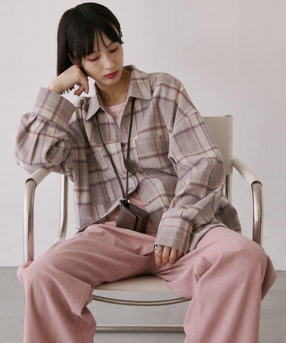 法蘭絨格紋寬鬆襯衫