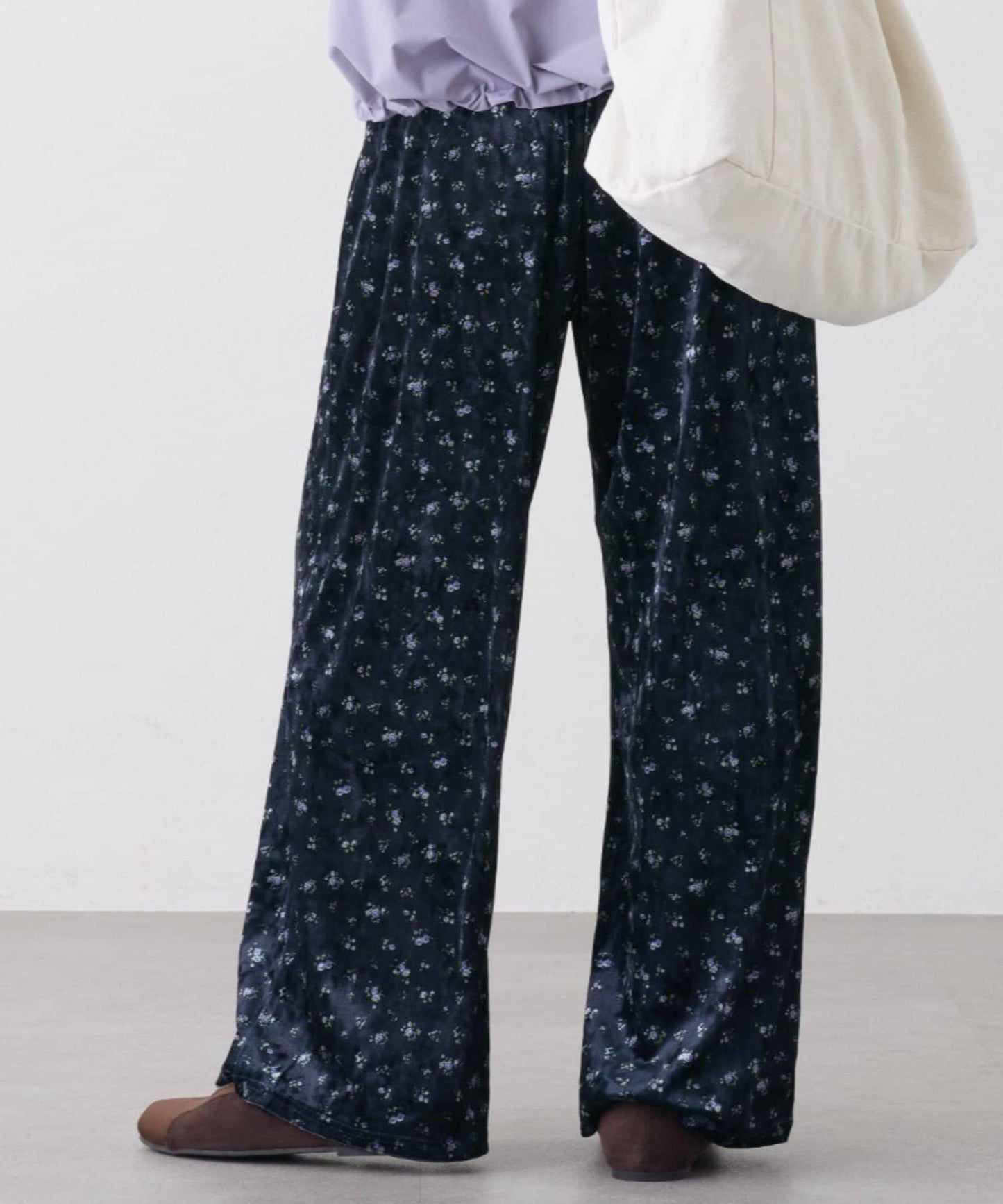 小碎花天鵝絨休閒褲