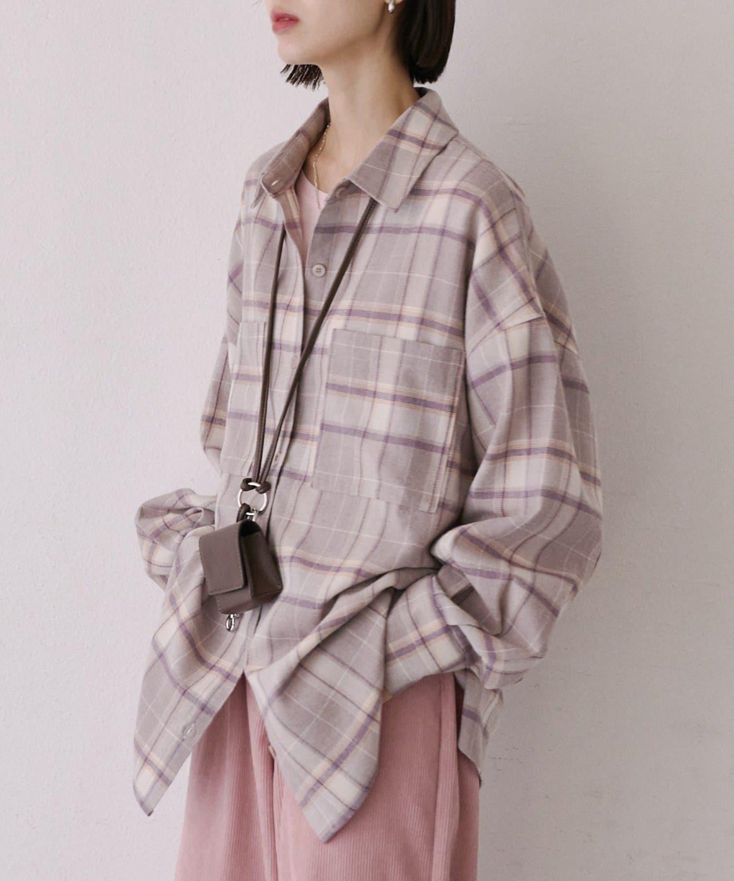 法蘭絨格紋寬鬆襯衫