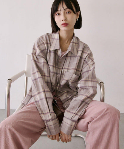 法蘭絨格紋寬鬆襯衫