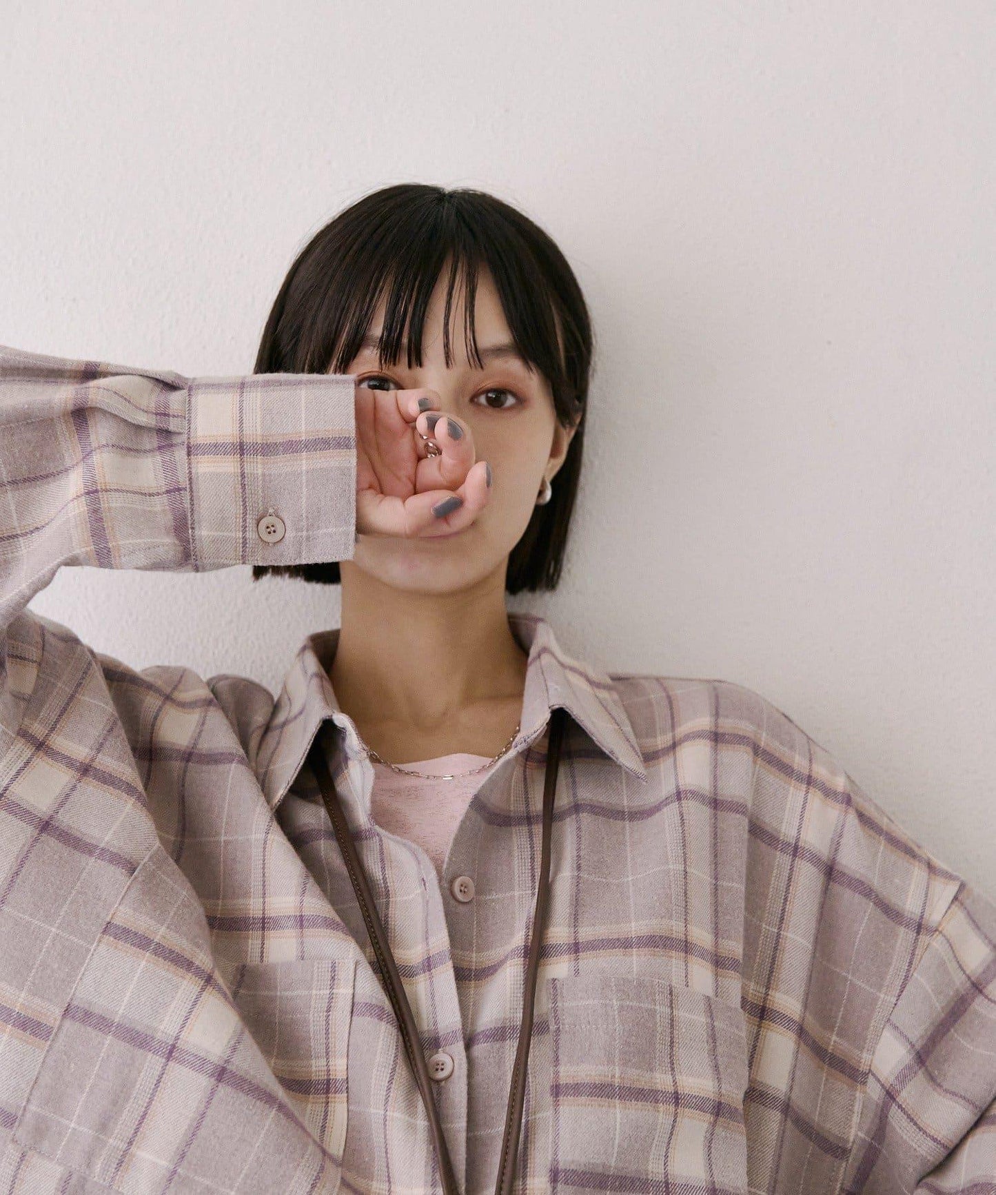 法蘭絨格紋寬鬆襯衫
