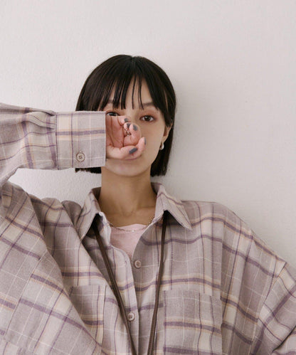 法蘭絨格紋寬鬆襯衫