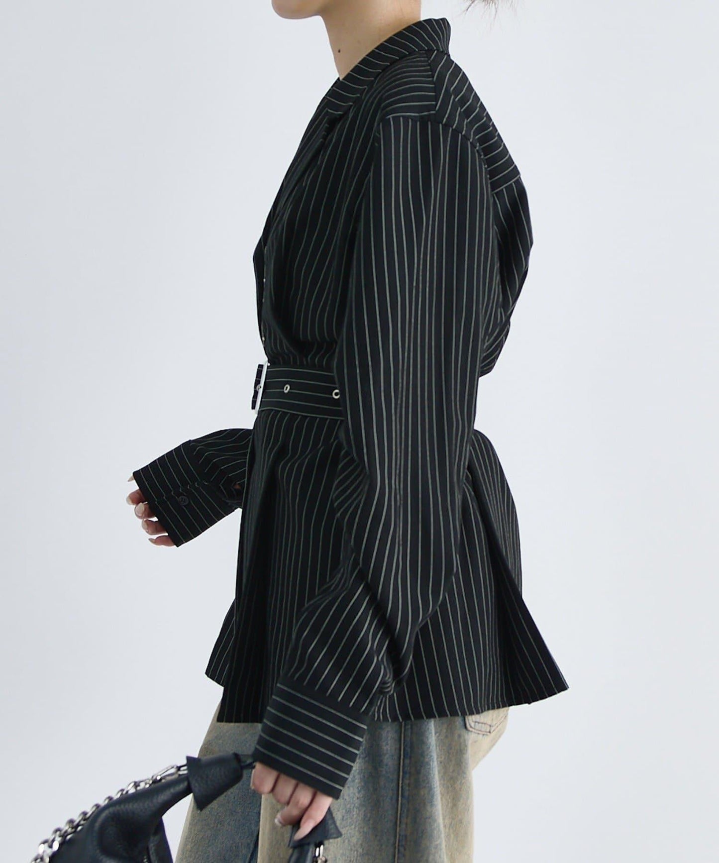 繫帶條紋襯衫