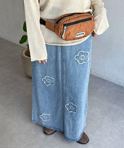 花朵刺繡牛仔半身裙