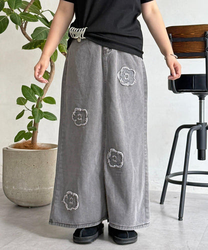 花朵刺繡牛仔半身裙