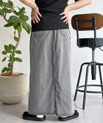 花朵刺繡牛仔半身裙