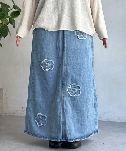 花朵刺繡牛仔半身裙