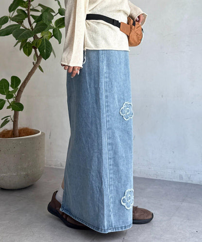 花朵刺繡牛仔半身裙